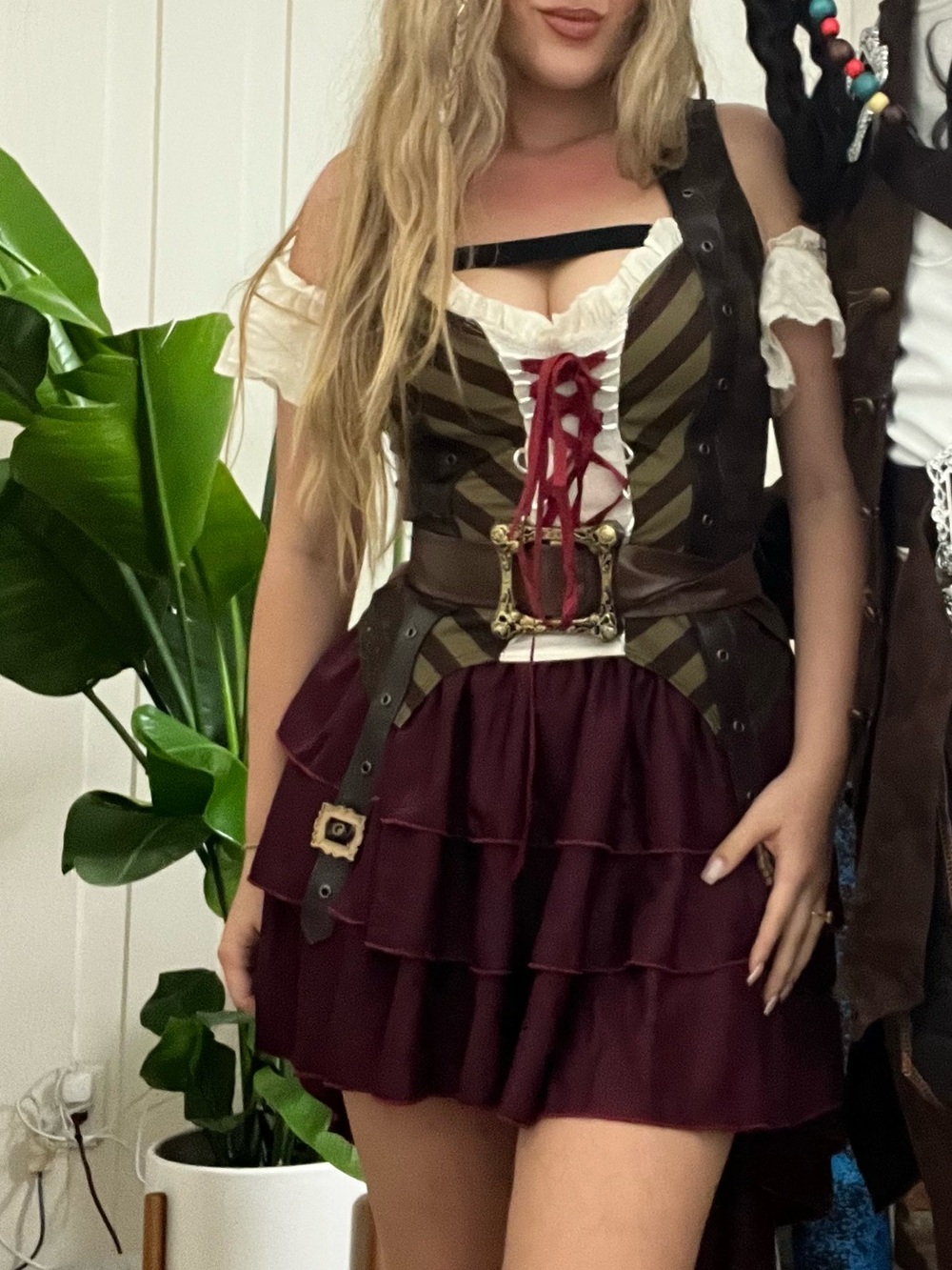 Women’s  Burgundy and Brown Pirate Costume with Hat